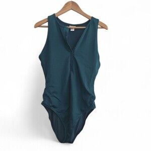 Andie The Malibu One Piece Swimsuit Sz LT Teal Classic Minimalist Swimwear